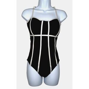 JAG Swimsuit Womens Size 14 Black White Trim One Piece Bathing Suit Beach Resort